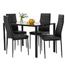 FDW Dining Table Set Glass Dining Room Table Set for Small Spaces Kitchen Table and Chairs for 4 Table with Chairs Home Furniture Rectangular Modern (Black)