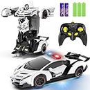 FDJ Remote Control Car - Transform , One Button Deformation to Robot with Flashing Light, 2.4Ghz 1:18 Scale Transforming Police Boys Kids Toys Gift with 360 Degree Rotating Drifting