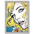 Blonde Woman Face Comic Book Style Portrait Blue Eyes Girl Bedroom Decor Teen Halftone Artwork Framed Wall Art Print A4