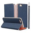 iCoverCase Genuine Leather Case for iPhone 6s/iPhone 6, Wallet Case with Wrist Strap and Card Slots Magnetic Closure Kickstand Feature Flip Cover for iPhone 6s/6 (Navy Blue)