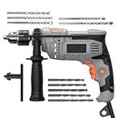 KIMORE 7-Amp 1/2 Inch Variable Speed Hammer Drill with 10pcs Bit, Electric Hammer Drill with 3000RPM - Fits for Home Improvement, DIY, Masonry, Wood, Plastic,Steel