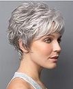 XIUFAXIRUSI XIUFAXIRUSI Short Pixie Cut Grey Wigs for White Women Synthetic Gray Hair Heat Resistant Replacement Wigs Natural Stylish Curly Wig with Bangs