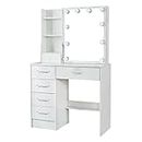Buildonely Modern Cosmetic Vanity Set & Brightness Adjustable, 6 Storage Drawers and 6 Display Shelves Vanity Desk for Makeup, Dressing Table with Sliding Mirror and Chair for Girls