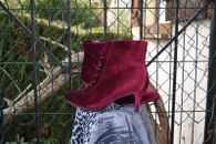 boots bottines lacets en velours rouge bordeaux  femme taille 41 neuf