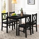 Dining Table and Chairs Set of 4 Kitchen Solid Pine Wood Furniture Square Black