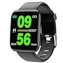 MOVCTON M I Smart Watch for Men Kids Women Girls Boys ID116 Fitness Band Features Heart Rate Monitor Single Touch Interface, Water Resistant, Workout Modes, Quick Charge Sports – Black