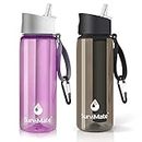 SurviMate Purified Water Bottle for Camping, Hiking, Backpacking and Travel, BPA Free with 4-Stage Intergrated Filter Straw (Black-Pink)