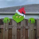Fun Grinch Christmas Decor Grinch Fence Peeker Xmas Ornaments Yard Wall Sign