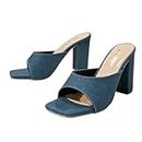 Lederstiefel 2024 Fallen Women's High Heels Shoes Laqrge Size Fashion Sandals With Color Cloth Face Head Thick High Heels Sandal Party J-90 Light Blue 9