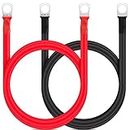 Camidy 2 AWG Gauge Red+ Black Pure Copper Battery Cables Power Inverter Wire Set with 3/8 Lugs for Solar, RV, Car, Boat, Automotive, Marine, Motorcycle