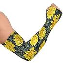 WELLDAY Sunflower Leaf Gardening Sleeves with Thumb Hole Farm Sun Protection Arm Sleeves for Women Men