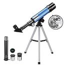 Telescope for Kids, Uverbon Telescope for Astronomy 360/50mm Astronomical Telescope 90X HD Outdoor Monocular Space Telescope with Adjustable Tripod for Kids Adult Beginners Blue