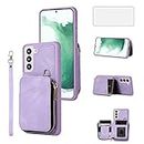 Asuwish Phone Case for Samsung Galaxy S22 Plus S22+ 5G Wallet Cover with Tempered Glass Screen Protector and Zipper Card Holder Leather Cell Accessories S22+5G S22plus 22S + S 22 22+ Women Men Purple