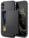 LIFEKA Slide Card Case pour iPhone 14 13 12 Mini 11 Pro XS Max XR X Card Slot Holder Cover pour iPhone 8 7 6S Plus SE 2 2020 5 5S, Noir, pour iPhone 11 6.1