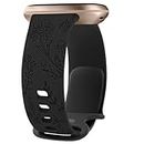 Leonids Floral Engraved Band Compatible with Fitbit Versa 4 Bands/Fitbit Versa 3 Bands Women Men, Soft Silicone Replacement Strap for Fitbit Sense 2/Sense Smart Watch (Small, Black)