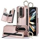 Asuwish Phone Case for Samsung Galaxy Z Fold 4 5G 2022 Wallet Cover with S Pen SPen Slot Credit Card Holder Stand Slim Rugged Mobile Cell Accessories ZFold4 Z4 Fold4 4Z ZFold45G Women Men Rose Gold