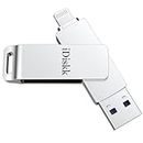 Apple Certified iDiskk 256GB Photo Vault Photo Stick iPhone USB Flash Drive for iPhone 14/13/12/12 pro/12 pro max/11/11 Pro/XR/X iPad Lightning External Photo Storage for MacBook/Laptops/PC