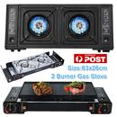 Portable Outdoor Twin Stove Camping Hiking 2 Burner Gas Stove BBQ Cooker w/Plate