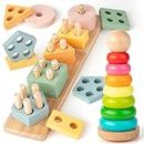 EFO SHM Montessori Spielzeug ab 1 Jahr - Holzspielzeug Stapelturm und Puzzle Motorikspielzeug - Aktivitäts & Entwicklungsspielzeug, Baby Kinderspielzeug Geschenk 1 2 3 Jahr