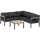 Outsunny 5 Seater L Shape Aluminium Garden Furniture Corner Sofa Set with Coffee Table, Outdoor Conversation Furniture Set with Padded Cushions, Dark Grey