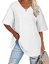 heekpek T Shirt Donna Cotone Scollo a V Oversize Magliette Donna Manica Corta Estive Casual Classica Tee Shirt Top, Bianco, L