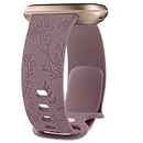 Vancle Bracelet Gravés Fleurs Compatibles avec Fitbit Versa 4/Versa 3/Sense 2/Sense Femme, Sport Souples à Motif Floral, Bracelet de Replacement pour Fitbit Versa 4/Sense 2 (L, Fumée Violet)
