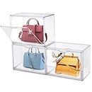 3 Packs Clear Plastic Handbag Storage Organizer for Closet, Acrylic Display Case for Purse and Handbag, Stackable Storage Boxes Bag Organizer with Magnetic Door for Clutch Wallet Book Toys