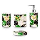4 Piece Bathroom Accessories Set,Bathroom Sets with Toothbrush Holder Tumbler Soap Dispenser Soap Dish,Green and White Honeycomb Marble for Modern Bathroom Decor .（Green）