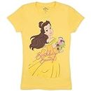 Disney Beauty & The Beast Belle Birthday Girl Short Sleeve T-Shirt - Girls Short Sleeve Tee for Birthday Parties (Medium, Yellow)