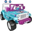 Power Wheels Disney Frozen Jeep Wrangler Ride-On Battery Powered Vehicle with Music Sounds & Storage, Preschool Kids Ages 3+ Years​, Baby Blue/Purple