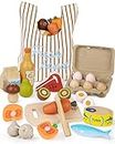 Lehoo Castle Wooden Kitchen Toys, Wooden Food for Play Kitchen, Play Food with Fruit and Veg Toys, Toy Kitchen Accessories, Wooden Food Toys Pretend Play Educational Toy Gift for Boys Girls 3+