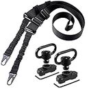 REERON Two Point Traditional Sling with Mounts - Adjustable Extra Long Two Point Traditional Sling with 2 Pack 1.25" QD Sling Rail Mounts for M Lock (Black Sling + 2 Pack Swivel Mounts)