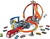 Hot Wheels Track Set with 1 Toy Car, Multi-Lane, Motorized Track with 3 Crash Zones, Spin Storm Racetrack ​​​