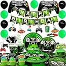 Video Game Party Supplies-194pcs Video Game Party Decorations for Boys Kids Gamer Includes Video Game Theme Party Table Cover Plates Cups Napkins Balloons Banner Hanging Swirls ect Gaming Party Favors