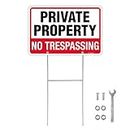 T&R No Trespassing Sign Private Property Sign with H Stake for Outside - 1 Pack - 12"x8" .040 Rust Free Heavy Aluminum, Waterproof, Weatherproof and Fade Resistant, 4 pre-drilled holes,Includes Matching Screws & Wrench, Easy to Mount