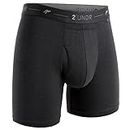 2UNDR Men's Day Shift 6" Boxer Brief Underwear (Black/Black, Medium)