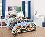 MK Home 5pc Twin Comforter and Sheet Set Teens/Boys Construction Trucks Tractors Blue Red Yellow New