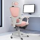 DROGO Premium Ergonomic Office Chair for Work from Home | High Back Computer Chair with Adjustable Seat, Headrest, Footrest, Armrest, Recline & Lumbar Support | Mesh Chair for Office (White-Pink)