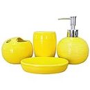 LISANEK Bathroom Accessories Set 4 Piece Ceramic Bathroom Accessories Decoration Set with Lotion Dispenser, Soap Dish,Cup,Toothbrush Holder (Yellow)