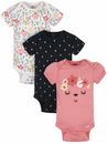 GERBER BABY GIRLS 3 PACK COTTON SHORT SLEEVE ONESIES FLORAL 3-6 MO NEW W/ TAGS
