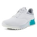 ECCO Men's S-Three Boa Gore-tex Waterproof Hybrid Golf Shoe, White/Caribbean/Concrete, 9-9.5
