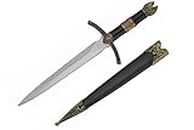 Wuu Jau Co H-5923 Medieval Dagger with Golden Handle Design and Black Scabbard, 14"