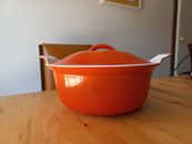 Le Creuset #22 Dutch Oven Covered Pot Cast Iron Vintage Flame Orange And White