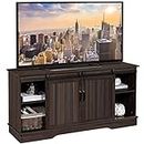 Yaheetech TV Stand for TVs Up to 65 inch, Farmhouse Media Entertainment Center, 58'' TV Console Table with Adjustable Shelves & Sliding Barn Doors for Living Room, Dark Walnut