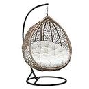 Universal Furniture Single Seater Hanging Swing Chair with Stand and Cushions | Egg Rattan Wicker Hammock Swing Chair for Adults | Portable Indoor/Outdoor Rattan Hanging Chair | Roof Ceiling Top Swing Jhula for Outdoor, Garden, Living Room and Balcony (Beige&White)