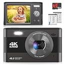 4K Compact Digital Camera with SD Card, 48MP Photo/ 4K Video 30FPS/ 2.8”HD Screen/ 18X Zoom, Camera Beginners for Kids/Children/Teenagers/Students/Teens