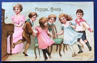 Musical Chairs Children Dance Piano Teacher Game Victorian Postcard