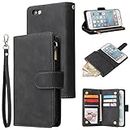 for iPhone 6 Plus Wallet Case,for iPhone 6s Plus Case,Boyobacase PU Leather Wallet Flip Cover Stand Feature[ 6 Card Slots and 1 Zipper Coin Pocket] with Wrist Strap-Black