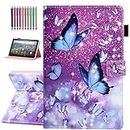 YUNHOTIC All-New Amazon Kindle Fire HD 8 Tablet (10th Generation 2020 Release) and Fir HD 8 Plus Case 2020, Premium PU Leather Stand Cover with Smart Auto Wake/Sleep, Purple Butterfly