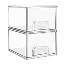Vtopmart 2 Pack Stackable Makeup Organizer Storage Drawers, 4.4'' Tall Acrylic Bathroom Organizers，Clear Plastic Storage Bins For Vanity, Undersink, Kitchen Cabinets, Pantry Organization and Storage